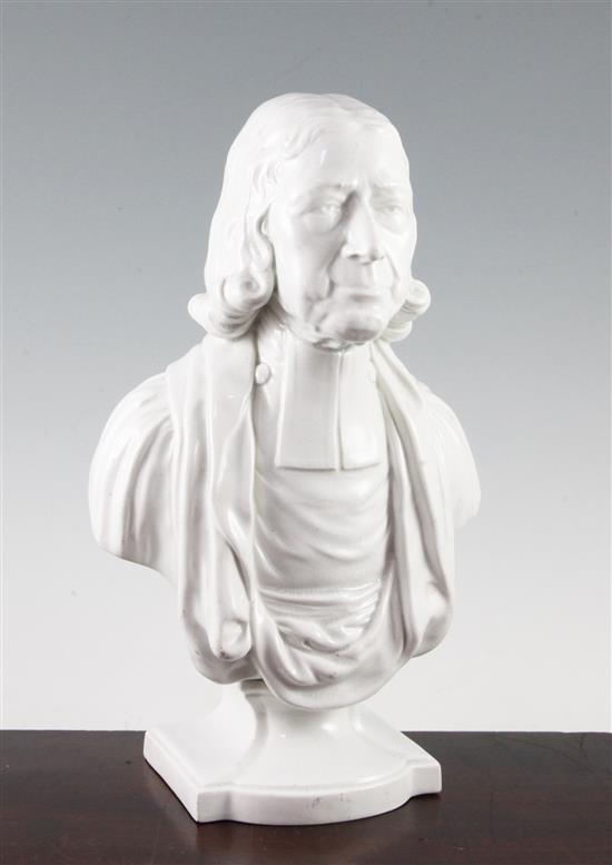 An Enoch Wood pearlware bust of the Reverend John Wesley, c.1810, 31.5cm